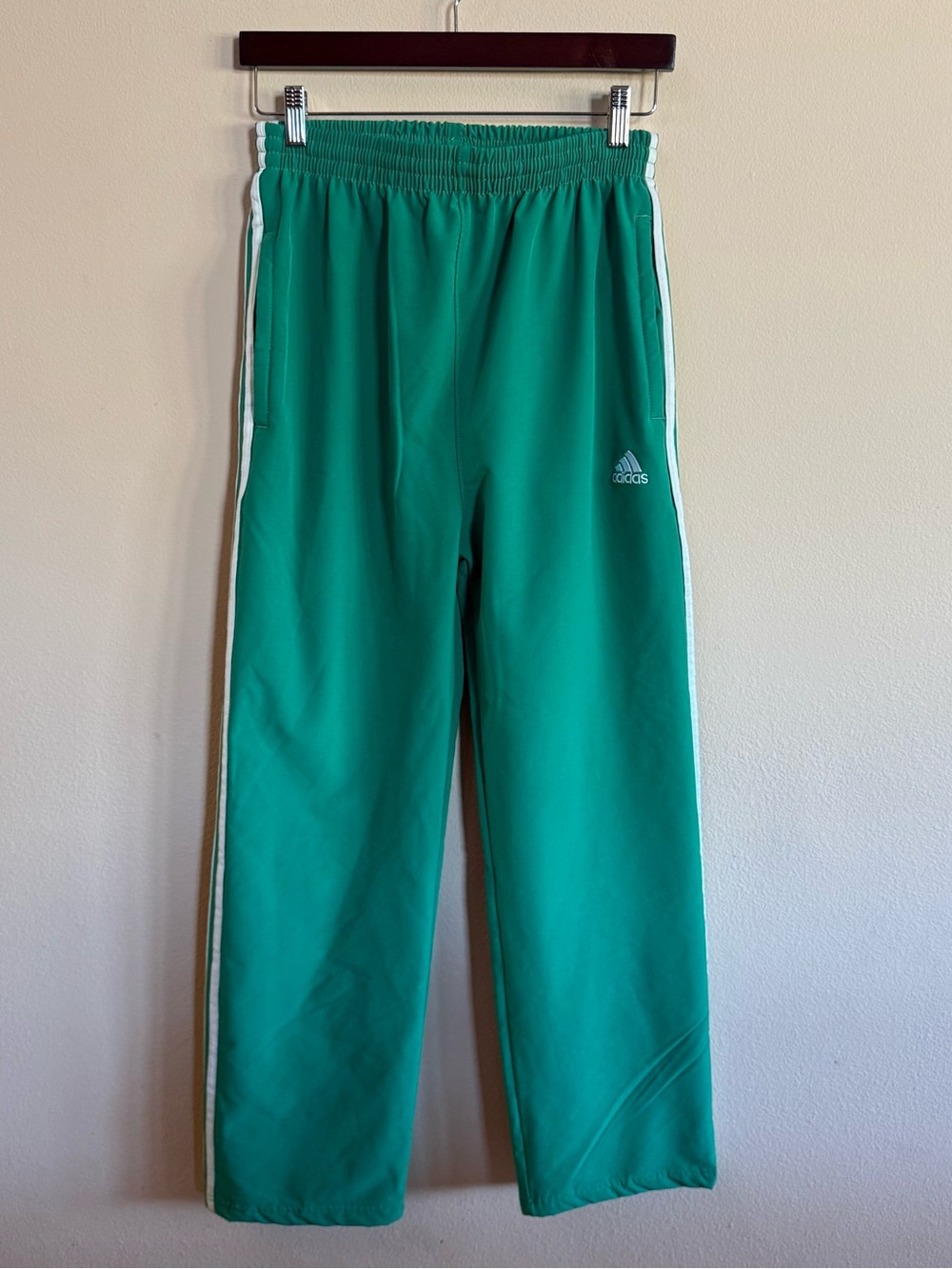 adidas Green Fleece Track Pants with White Side Stripes